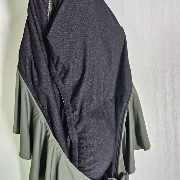 Hilor‎ One Shoulder One Piece Swimsuit 16 Olive Green Asymmetrical Ruffle - Picture 10 of 12